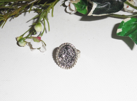 Original cabochon ring with pyrite stone on adjustable ring