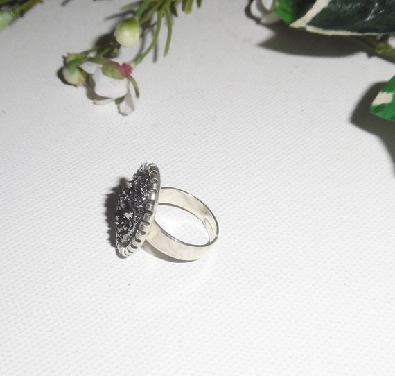 Original cabochon ring with pyrite stone on adjustable ring