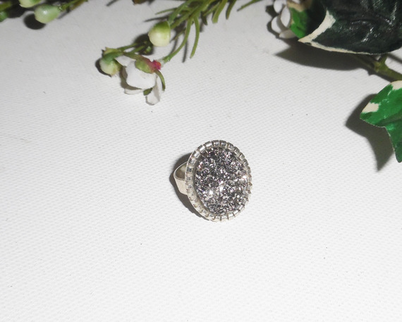 Original cabochon ring with pyrite stone on adjustable ring