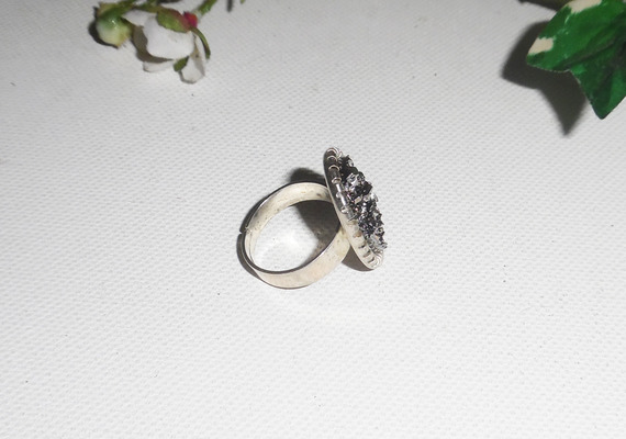 Original cabochon ring with pyrite stone on adjustable ring