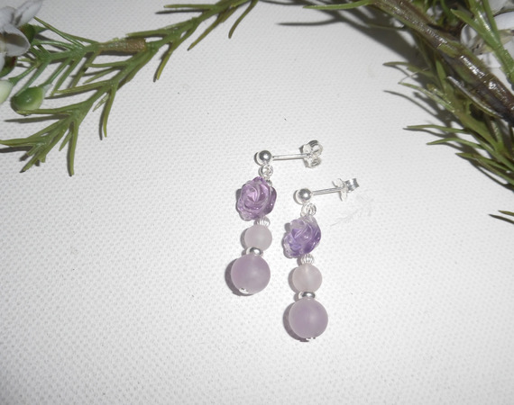 Silver 925 pink amethyst earrings with pearls