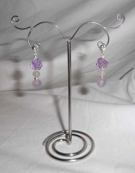 Silver 925 pink amethyst earrings with pearls