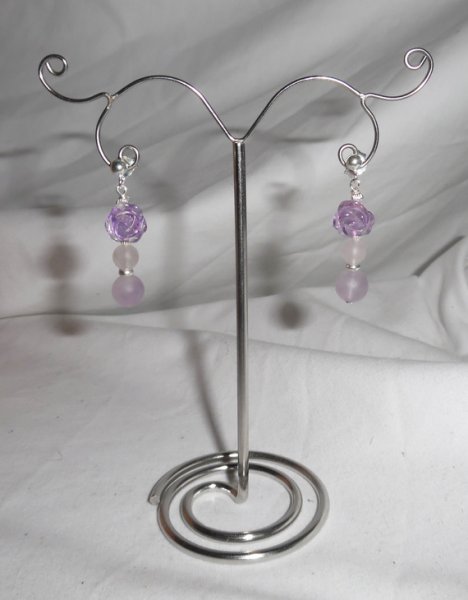 Silver 925 pink amethyst earrings with pearls