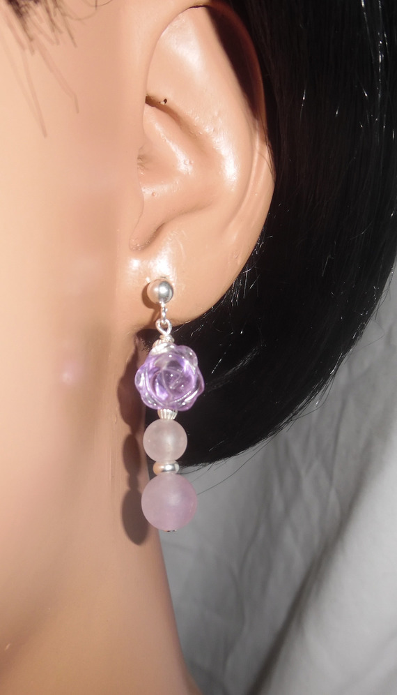 Silver 925 pink amethyst earrings with pearls