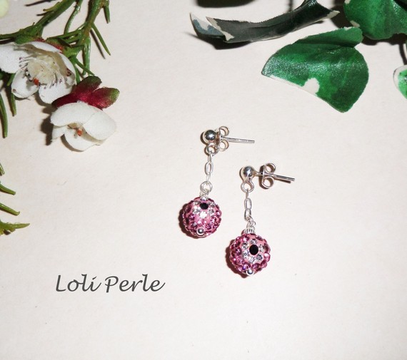 Boucles d'oreilles argent 925 avec perles en cristal rose