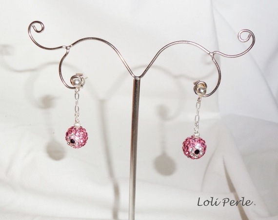 Boucles d'oreilles argent 925 avec perles en cristal rose