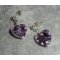 Purple heart earrings with Swarovski crystal on 925 silver studs