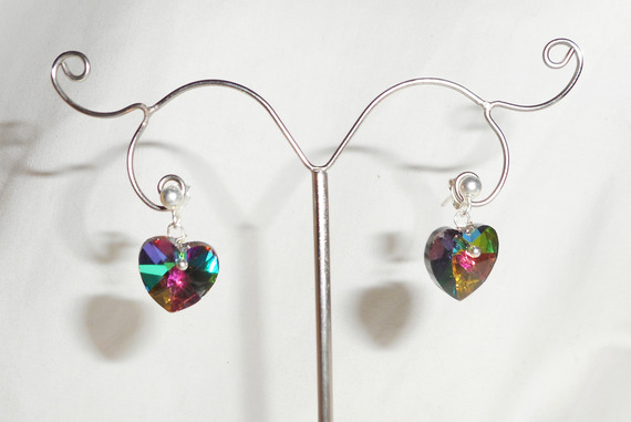 Green heart Swarovski crystal earrings on 925 silver studs