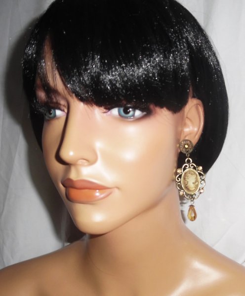 Brown cameo earrings with Swarovski crystal