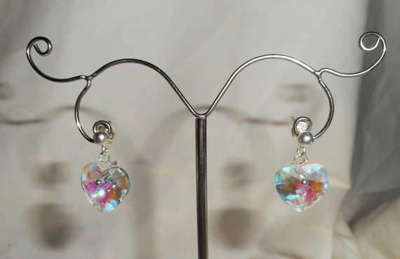 Swarovski crystal AB white heart earrings on 925 silver studs