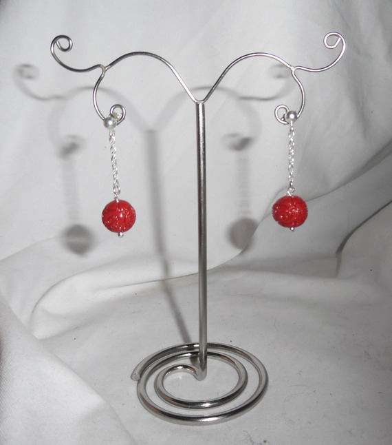 Carved gorgon bead earrings and chain on 925 silver studs