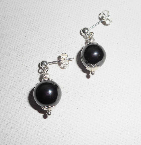 Hematite stone earrings 10mm on silver 925