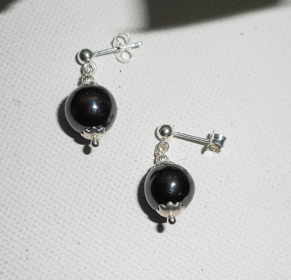 Hematite stone earrings 10mm on silver 925