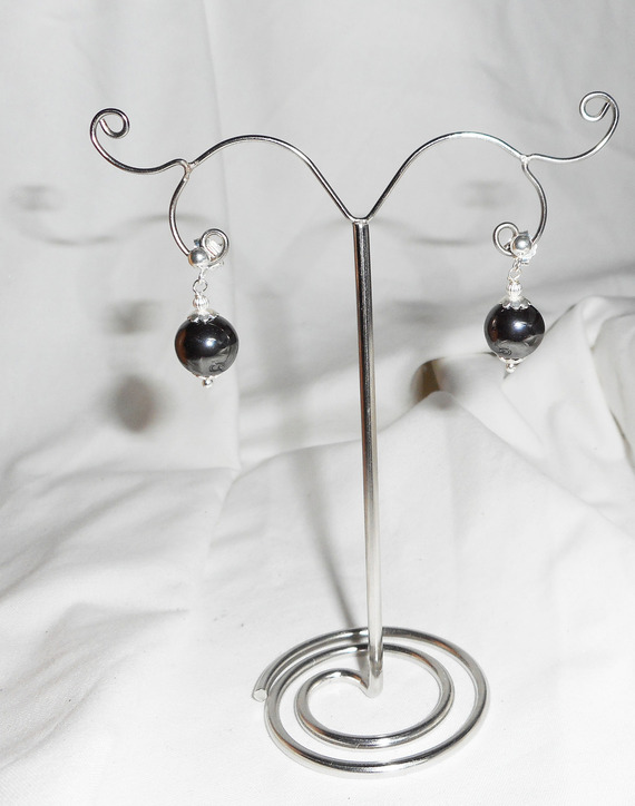 Hematite stone earrings 10mm on silver 925