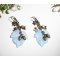 Blue leaf earrings with small bows and small nuts