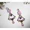 Purple flower earrings with heart tassels and pink beads