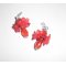 Red flower earrings with crystal beads