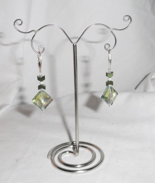 Green crystal diamond earrings on 925 silver