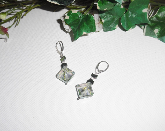 Green crystal diamond earrings on 925 silver