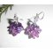 Original purple flower earrings with crystal beads