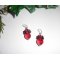 Original black flower earrings with red crystal beads