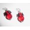 Original black flower earrings with red crystal beads