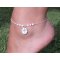 Original 925 silver bracelet/ankle chain with mother of pearl and dragonfly