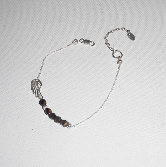 Original brown crystal wing and beads bracelet on 925 silver chain