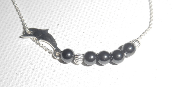 Original dolphin and hematite beads bracelet on 925 silver chain