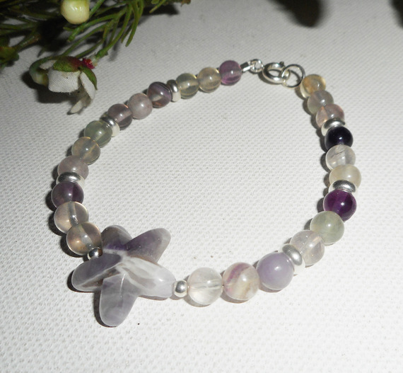 Amethyst and fluorite stones star bracelet on 925 silver