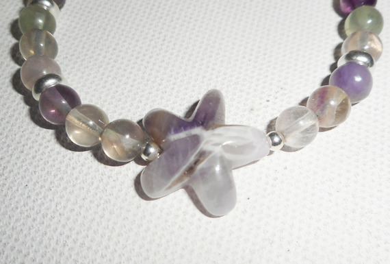 Amethyst and fluorite stones star bracelet on 925 silver