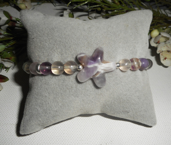 Amethyst and fluorite stones star bracelet on 925 silver