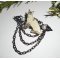 Siamese cat brooch with pearl enamel and black chain