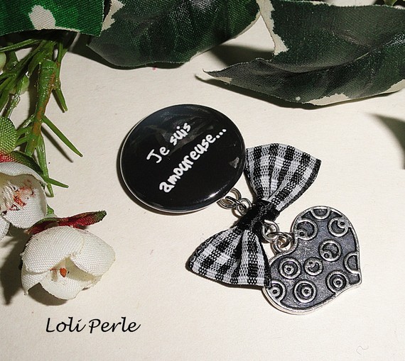 Brooch message "I love you" with crystal bow and drop