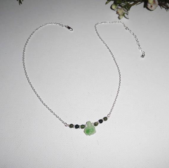 Original 925 silver necklace with turtle and jade beads on chain