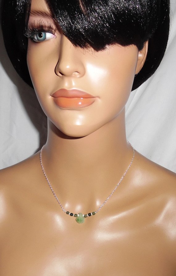 Original 925 silver necklace with turtle and jade beads on chain