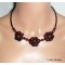 Original necklace with black and red crocheted flowers with crystal and glass beads