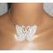 White butterfly necklace in fine embroidery on silver chain