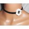 White poppy choker necklace on black braided cord