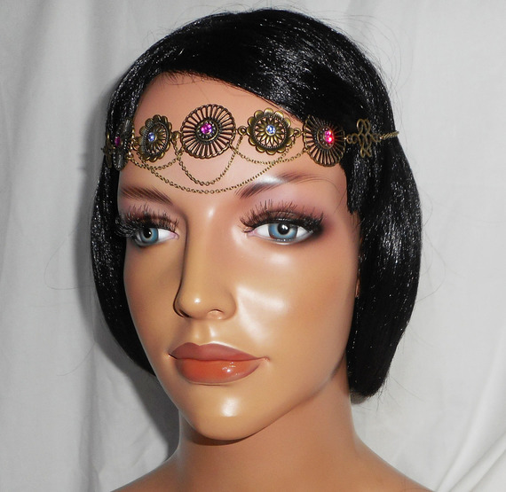 Bronze tiara with pink and purple Swarovski crystal strass