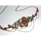 Bronze tiara with red bohemian crystal beads and floral design