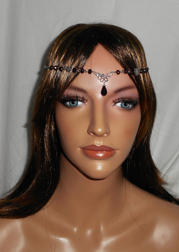 2 in 1 purple bohemian crystal tiara with floral design