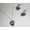 Set Purple heart pendant with Swarovski crystal on 925 silver chain