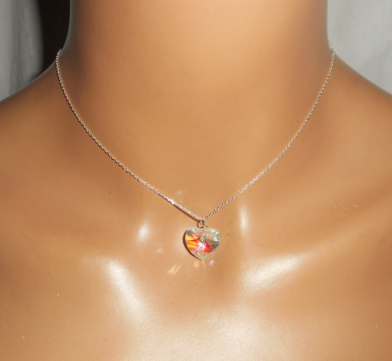 White heart pendant AB in Swarovski crystal on 925 silver chain