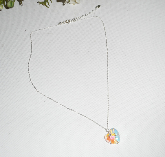 White heart pendant AB in Swarovski crystal on 925 silver chain