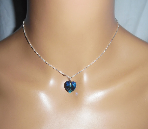 Pendentif coeur bleu en cristal de Swarovski sur chaine argent 925