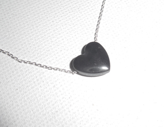 Hematite stone heart pendant on 925 silver chain