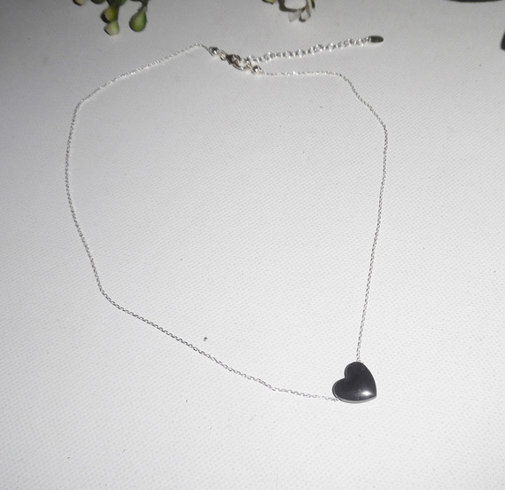 Hematite stone heart pendant on 925 silver chain