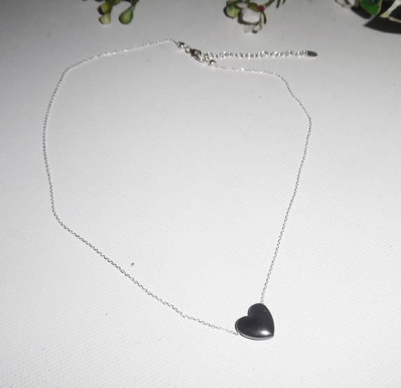 Hematite stone heart pendant on 925 silver chain