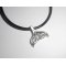 Pendant openwork dolphin tail lucky metal on black leather